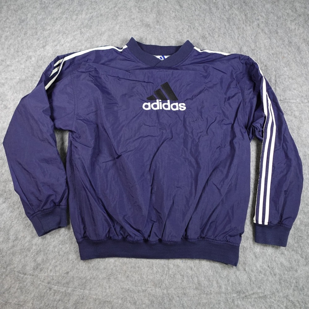 Vintage Adidas Jacket Men Large Navy Blue Throwover Windbreaker Pullover Logo